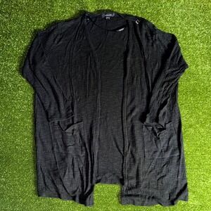 Atmosphere Black Open Front Ribbed Knit Cardigan Longline Pocket Sweater Size 16